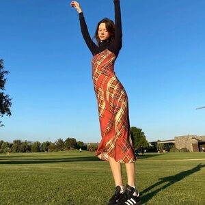 Red Plaid Maxi Dress